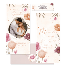 Hochzeitskartenset mit Frühlingsblumen Aquarell & Kupfer