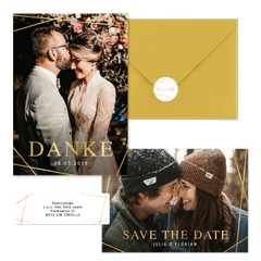 Hochzeitskartenset goldene grafische Linien