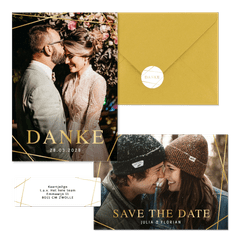 Hochzeitskartenset goldene grafische Linien