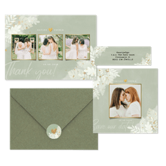 Hochzeitskartenset weiße Zweige auf grünem Aquarell