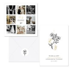 Hochzeitskartenset Blumenillustration schwarz-weiß