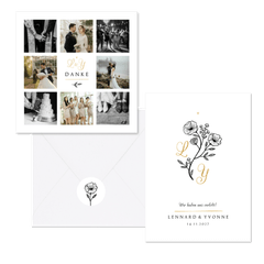 Hochzeitskartenset Blumenillustration schwarz-weiß