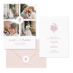 Hochzeitskartenset Altrosa englische Rosen klassisch