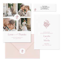 Hochzeitskartenset Altrosa englische Rosen klassisch