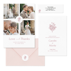 Hochzeitskartenset Altrosa englische Rosen klassisch