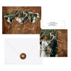 Hochzeitskartenset Holzoptik mit Goldschrift