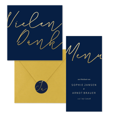 Hochzeitskartenset einfache Goldschrift auf Dunkelblau