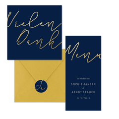 Hochzeitskartenset einfache Goldschrift auf Dunkelblau