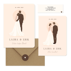 Hochzeitskartenset Illustrationen Brautpaar auf Beige