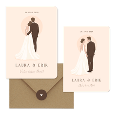 Hochzeitskartenset Illustrationen Brautpaar auf Beige