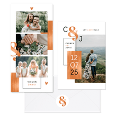 Hochzeitskartenset grafische Flächen mit Kupfer