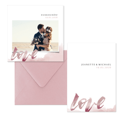 Hochzeitskartenset Love Lettering Aquarell Altrosa