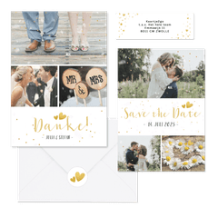 Hochzeitskartenset schlicht goldenes Konfetti 