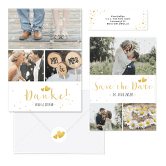 Hochzeitskartenset schlicht goldenes Konfetti 