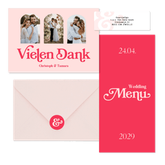 Hochzeitskartenset in Pink Retro mit Foto 