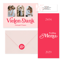 Hochzeitskartenset in Pink Retro mit Foto 