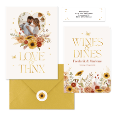Hochzeitskartenset Blumen & Gräser mit Goldschrift