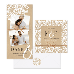 Hochzeitskartenset mit romantischer Spitze auf Kraftpapier