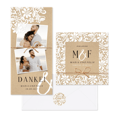 Hochzeitskartenset mit romantischer Spitze auf Kraftpapier