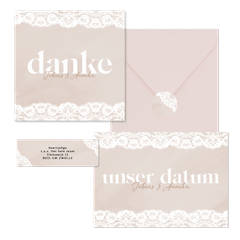 Hochzeitskartenset Spitzendekor auf Altrosa