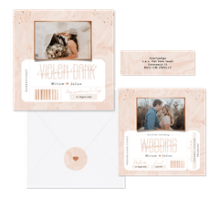 Hochzeitskartenset in rosa Marmoroptik als Ticket 