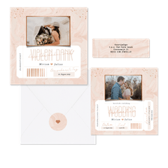 Hochzeitskartenset in rosa Marmoroptik als Ticket 