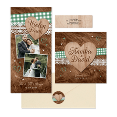 Hochzeitskartenset Trachtenlook auf Holz