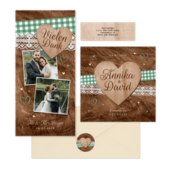 Hochzeitskartenset Trachtenlook auf Holz