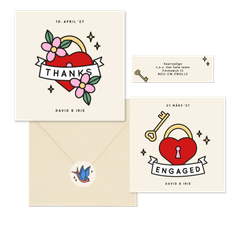 Hochzeitskartenset im Tattoolook Herz und Schwalben