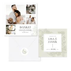 Hochzeitskartenset Blumen Line-Art in hellgrün pastell