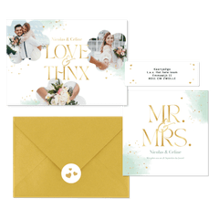 Hochzeitskartenset Wasserfarbe in Mintgrün & Gold