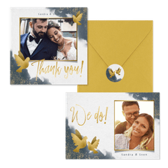 Hochzeitskartenset goldene Tauben auf Aquarell