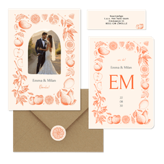 Hochzeit - Früchte in feinen Linienzeichnungen orange