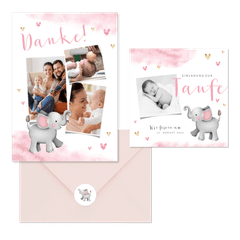 Taufe - Elefant Aquarell rosa