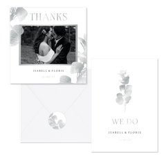 Hochzeitskartenset einfacher Eukalyptuszweig in Silber