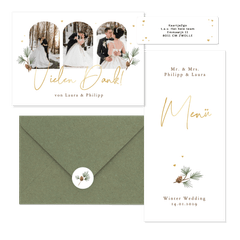 Hochzeitskartenset schlicht Winter Tannenzweige und Zapfen