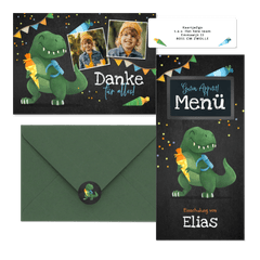 Einschulung - Fröhlicher Dino mit Schultüte