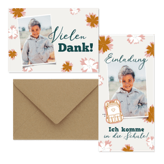 Einschulung - Schulranzen und Blüten