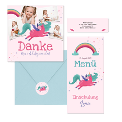 Einschulung - Pinkes Einhorn & Regenbogen