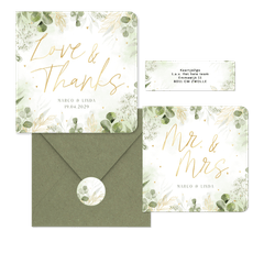 Hochzeitkartenset mit vielen grünen Zweige in Aquarell