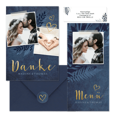 Hochzeitskartenset dunkelblaue Botanik