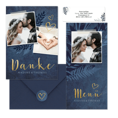 Hochzeitskartenset dunkelblaue Botanik