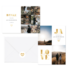 Hochzeitskarten simpel Goldlook mit Fotos