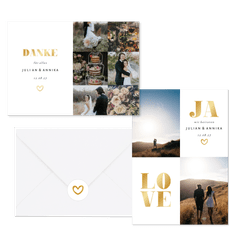 Hochzeitskarten simpel Goldlook mit Fotos