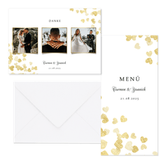 Hochzeitskartenset goldene Herzen Konfetti