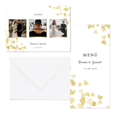 Hochzeitskartenset goldene Herzen Konfetti