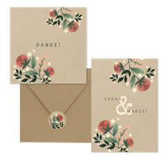 Hochzeitskartenset Vintage Blumen auf Kraftpapier