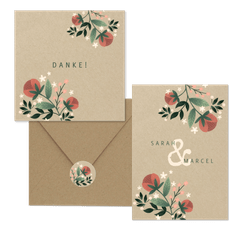 Hochzeitskartenset Vintage Blumen auf Kraftpapier