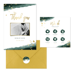 Hochzeitskartenset modernes Aquarell in Dunkelgrün