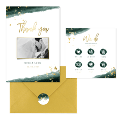 Hochzeitskartenset modernes Aquarell in Dunkelgrün